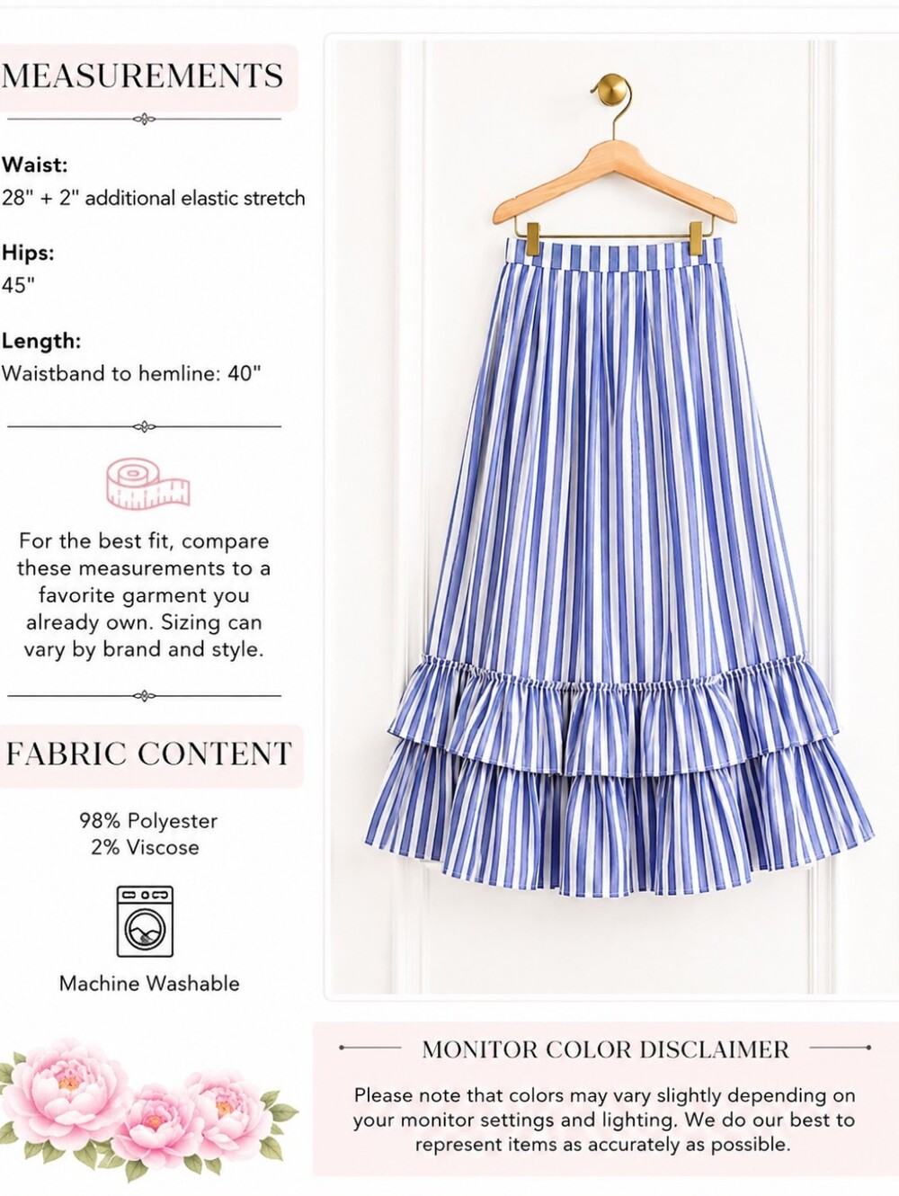 Belle Paque Blue White Striped Ruffle Maxi Skirt | Size S | - Picture 8 of 11